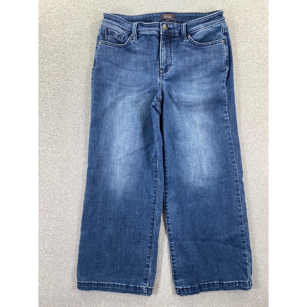 NYDJ Lift Tuck Wide Leg Crop Jeans Womens 8 Blue Medium Wash Stretch Denim